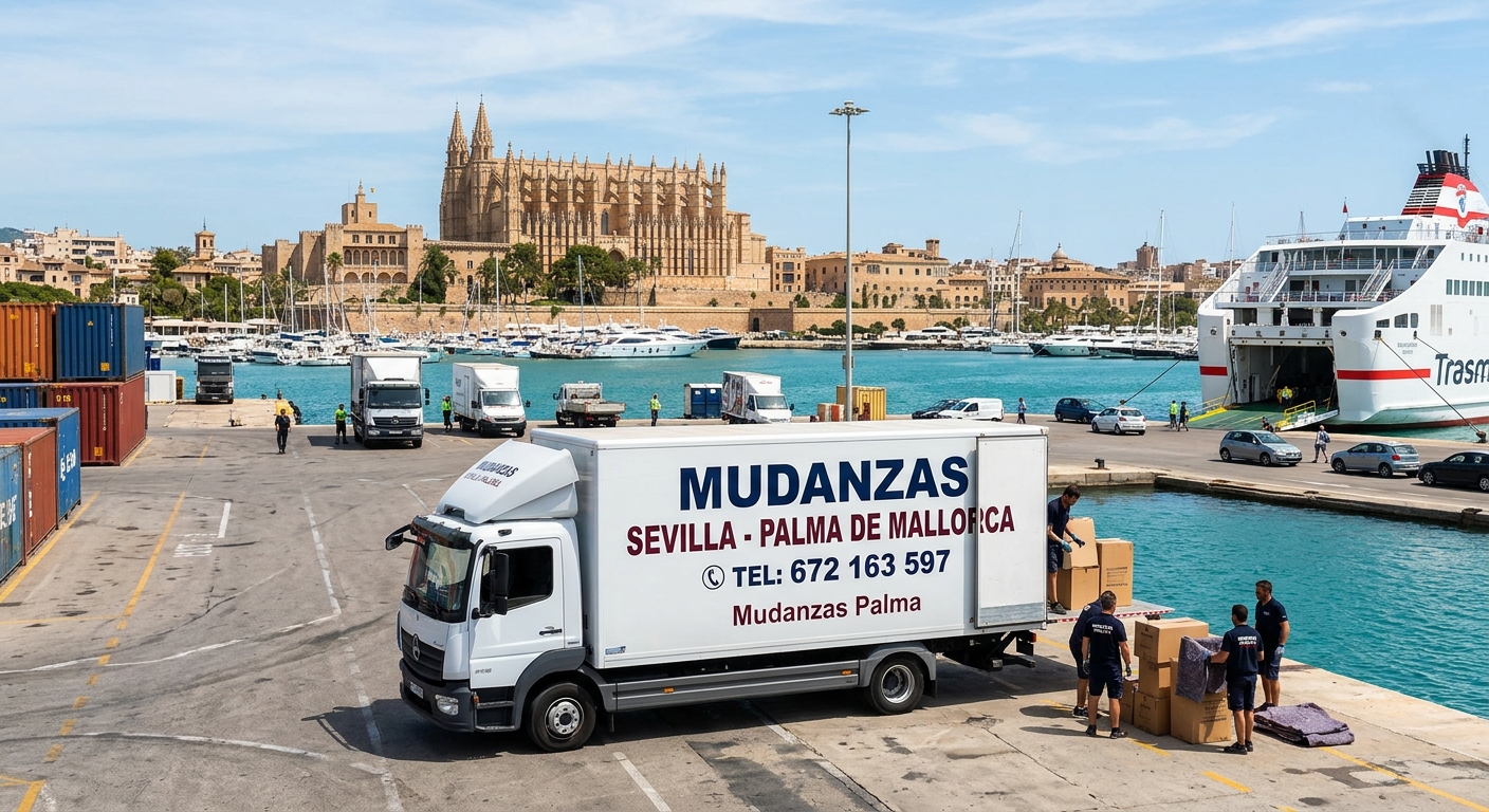 Mapa de la ruta de mudanzas Sevilla - Palma de Mallorca