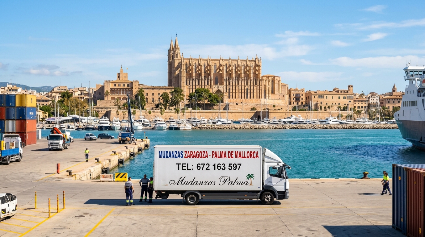 Mapa de la ruta de mudanzas Zaragoza - Palma de Mallorca